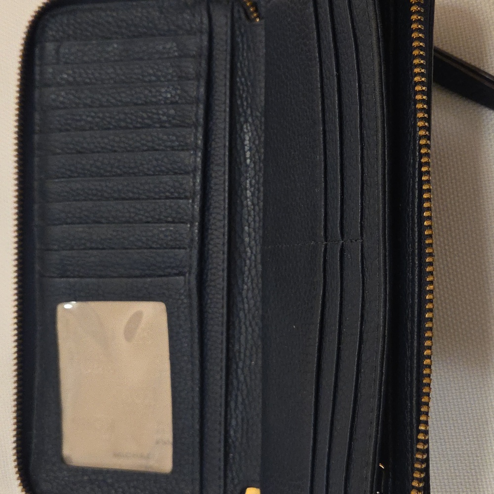 Michael Kors Navy Leather Wristlet Wallet with Gold Accents - Picture 5 of 9